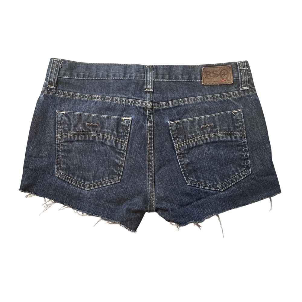 RSQ Denim Shorts Women 32 Dark Blue Skinny Cut Off Raw Hem 100% Cotton Indigo - Picture 2 of 9